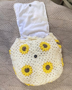Handcrafted Mini Sunflower Crochet Backpack – White Backpack with Sunflower Motif