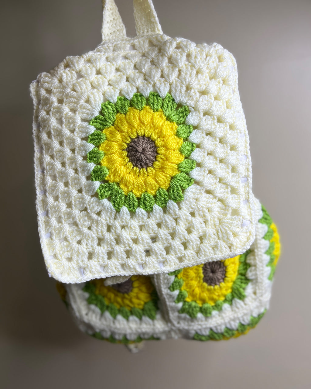 Handcrafted Sunflower Crochet Backpack – Cream Backpack with Sunflowers
