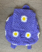 Handcrafted Daisy Crochet Backpack – Lavender Backpack with Daisy Accents