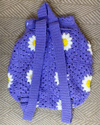 Handcrafted Daisy Crochet Backpack – Lavender Backpack with Daisy Accents