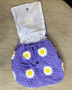 Handcrafted Daisy Crochet Backpack – Lavender Backpack with Daisy Accents