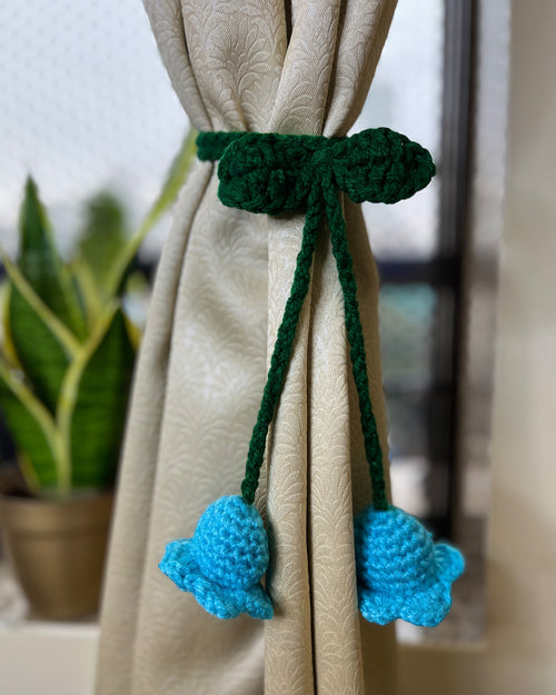 Handmade Romantic Floral Home Decor - Crochet Blue Tulips Curtain Tieback