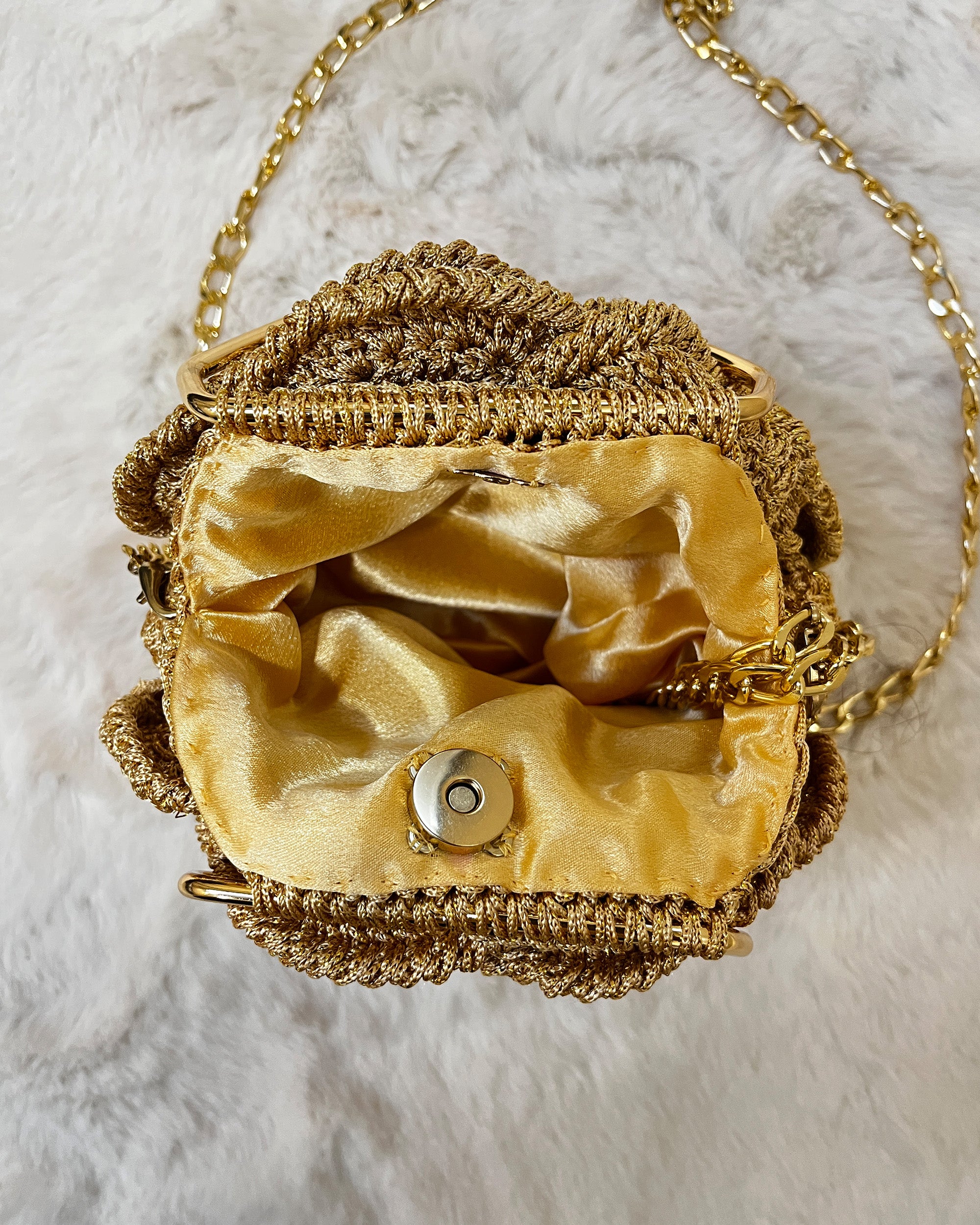 Rosalia - The Handmade Crochet Purse | Glittering Golden
