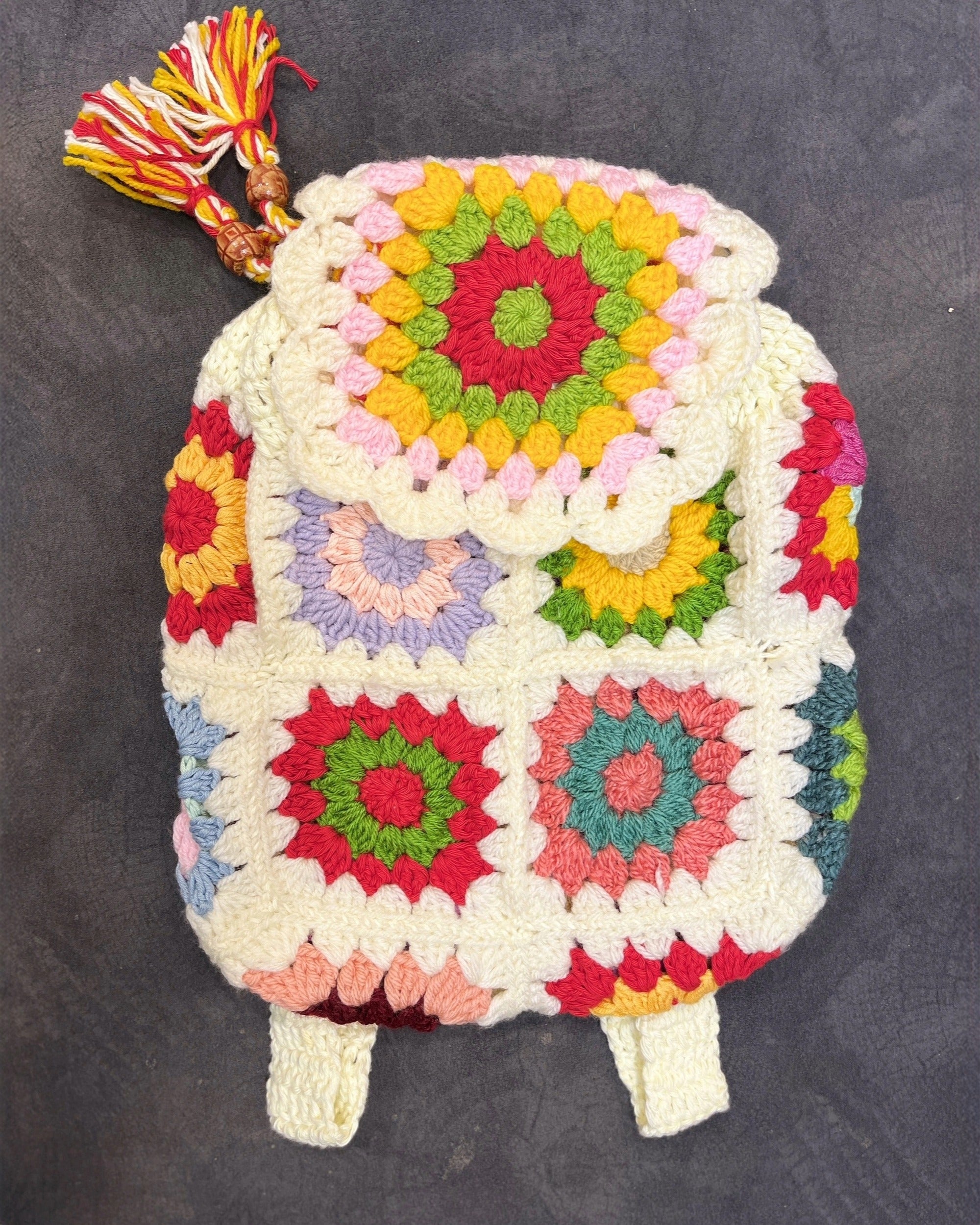 🌸 Wildflower Dreams Crochet Backpack - Cream Blossom