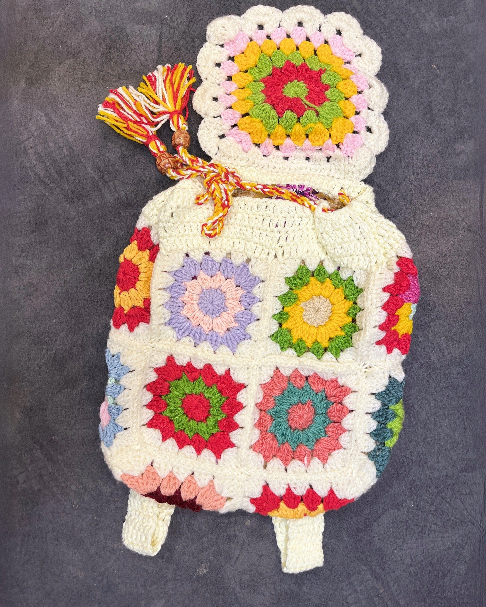 🌸 Wildflower Dreams Crochet Backpack - Cream Blossom