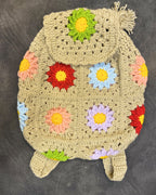 Crochet Backpack Handmade – Beige Floral Boho Statement Bag