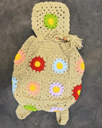 Crochet Backpack Handmade – Beige Floral Boho Statement Bag