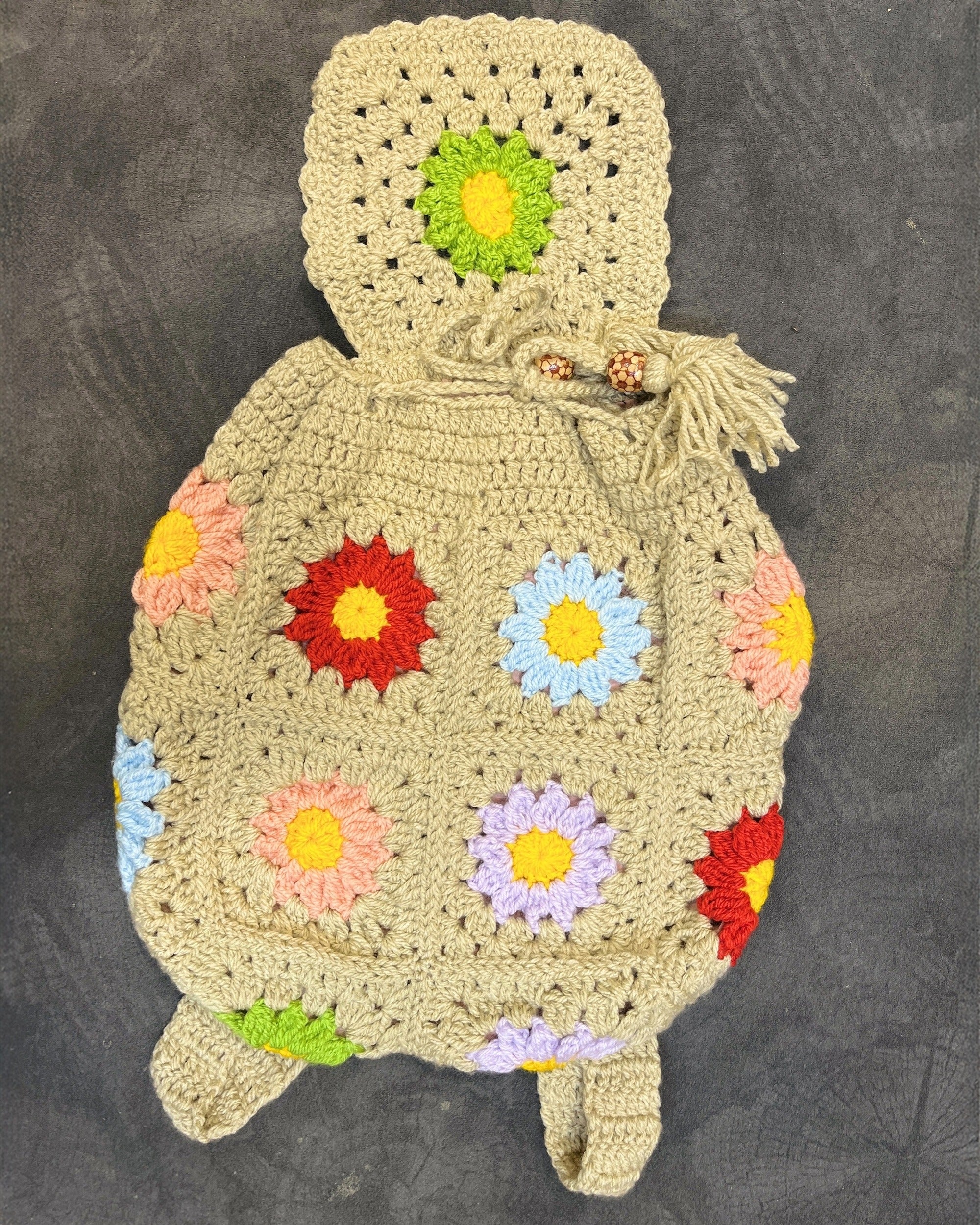🌸 Wildflower Dreams Crochet Backpack - Beige Bloom