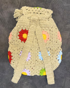 Crochet Backpack Handmade – Beige Floral Boho Statement Bag