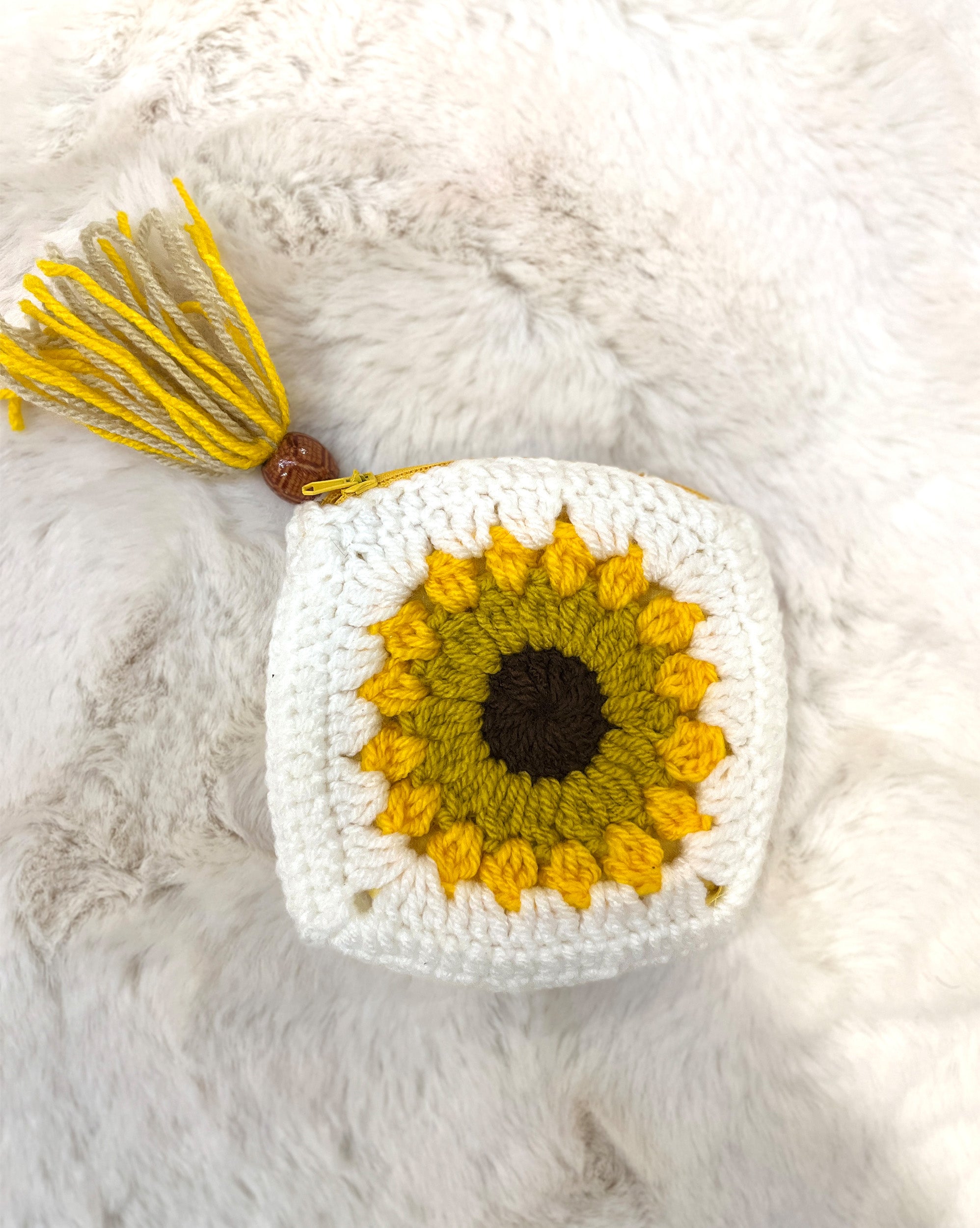 Sunshine Bloom Sunflower Crochet Coin Pouch | Handmade Floral Zipper Mini Purse