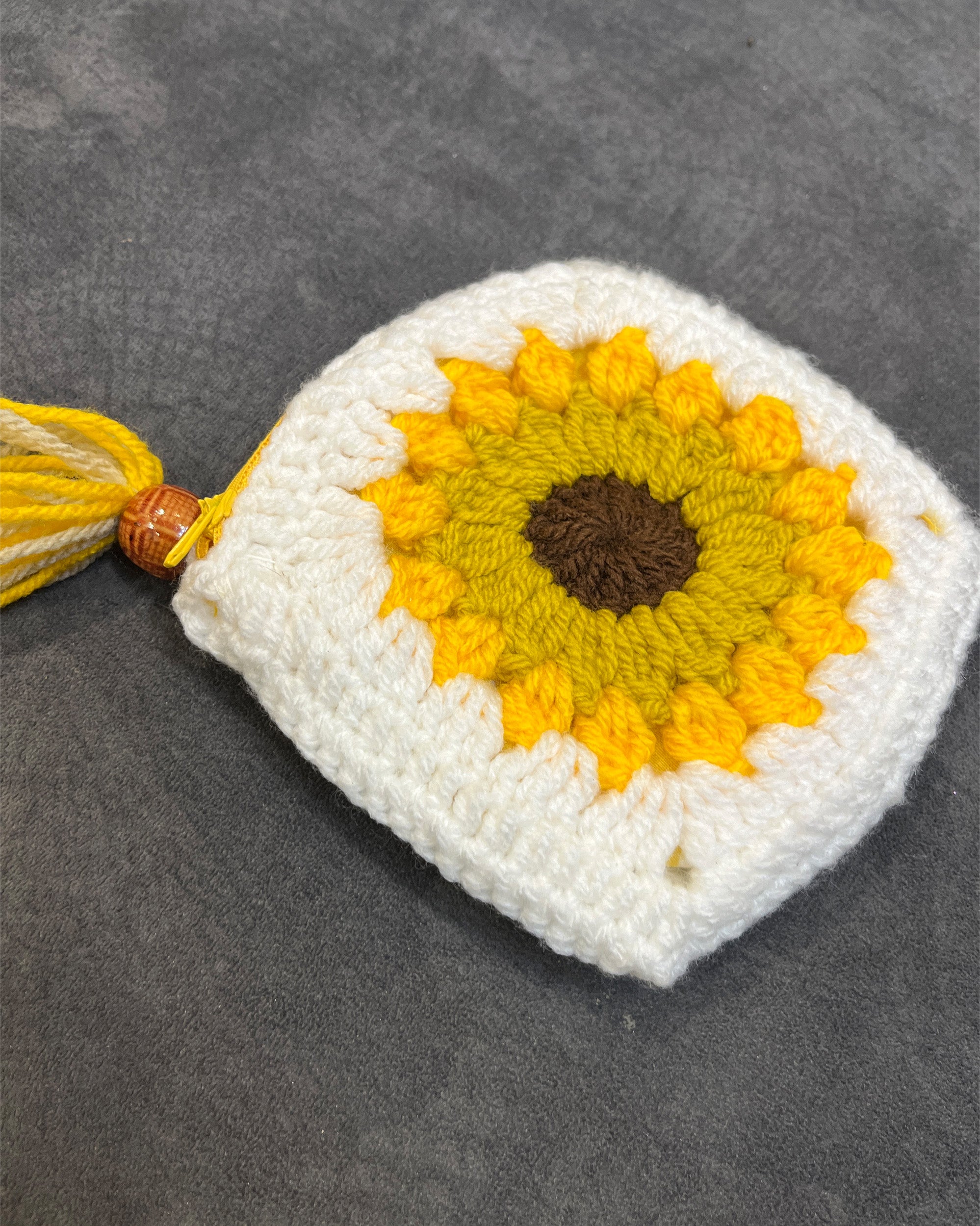 Sunshine Bloom Sunflower Crochet Coin Pouch | Handmade Floral Zipper Mini Purse