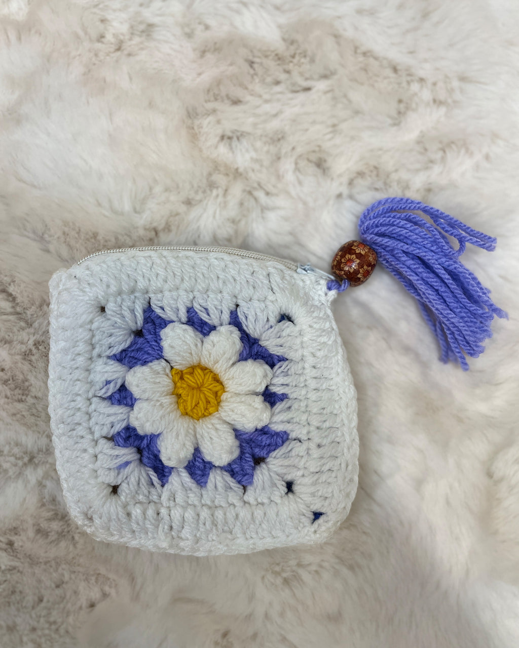 Lilac Bloom Crochet Coin Pouch | Handmade Floral Zipper Purse
