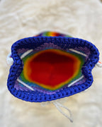 🌈 Rainbow Crochet Shoulder Bag – 3D Flower Accents & Pom Charms