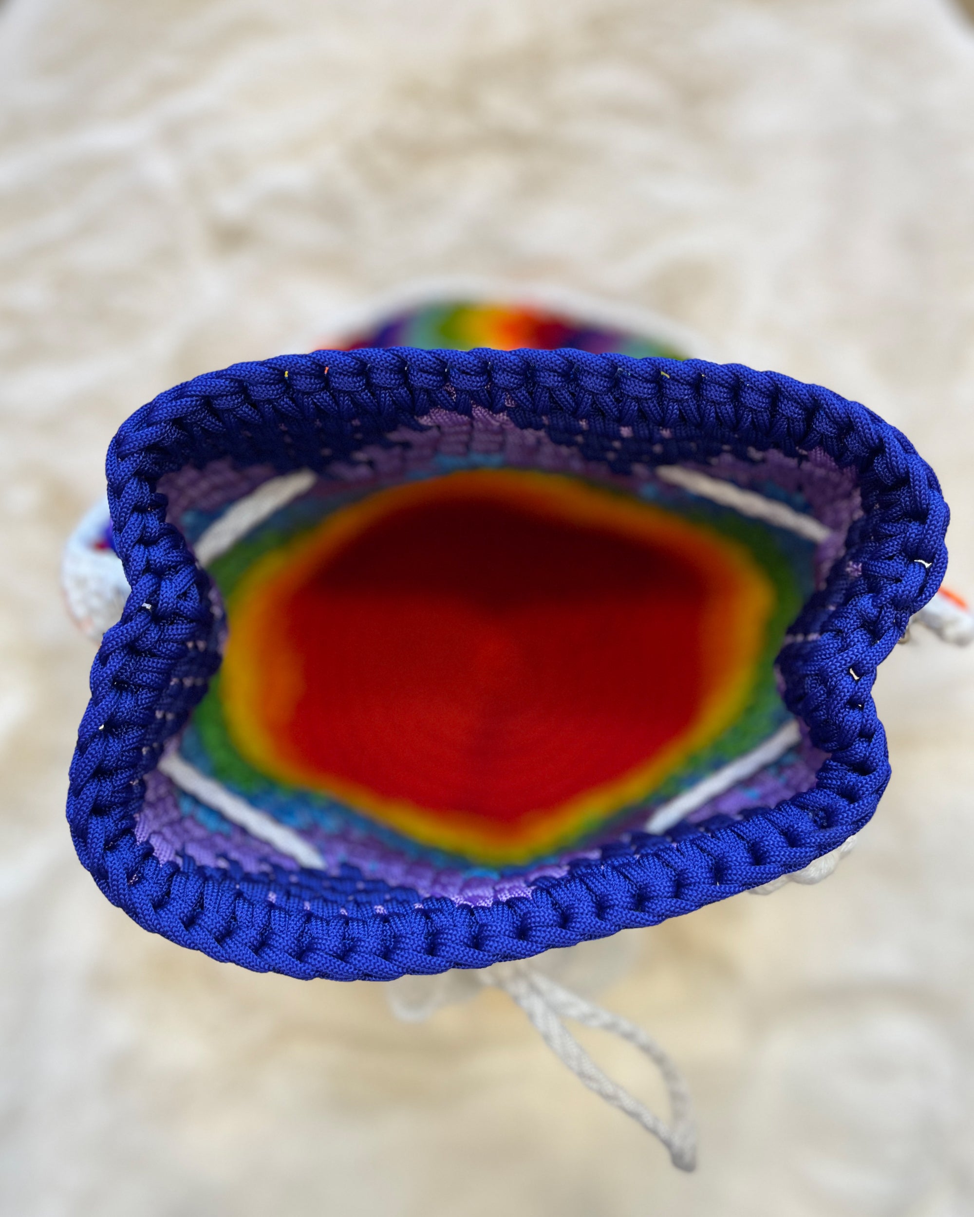 🌈 Rainbow Crochet Shoulder Bag – 3D Flower Accents & Pom Charms