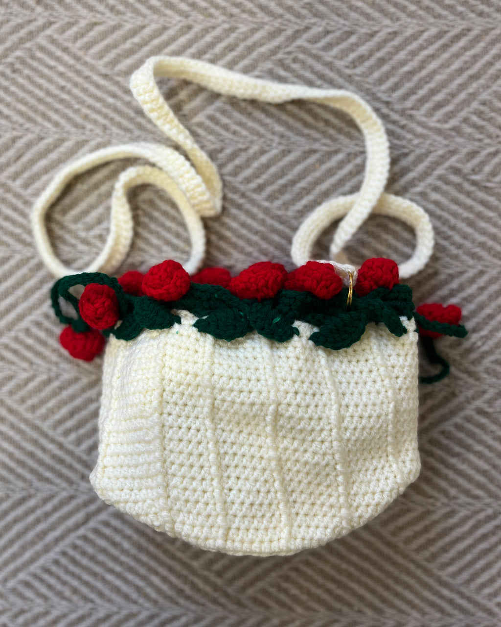 Vanilla Crochet Drawstring Sling Purse – Scarlet Rose Edition