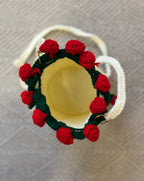 Vanilla Crochet Drawstring Sling Purse – Scarlet Rose Edition