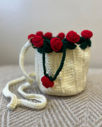 Vanilla Crochet Drawstring Sling Purse – Scarlet Rose Edition