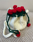 Vanilla Crochet Drawstring Sling Purse – Scarlet Rose Edition