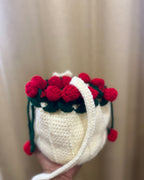 Vanilla Crochet Drawstring Sling Purse – Scarlet Rose Edition