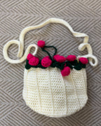 Vanilla Crochet Drawstring Sling Purse – Blush Rose Edition