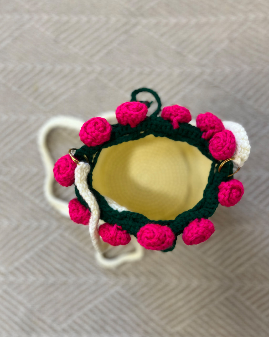 Vanilla Crochet Drawstring Sling Purse – Blush Rose Edition