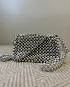 Handcrafted Metallic Purse - Silver Spark Beaded Mini Sling Bag