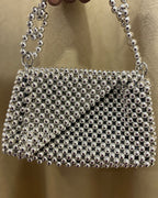 Handcrafted Metallic Purse - Silver Spark Beaded Mini Sling Bag