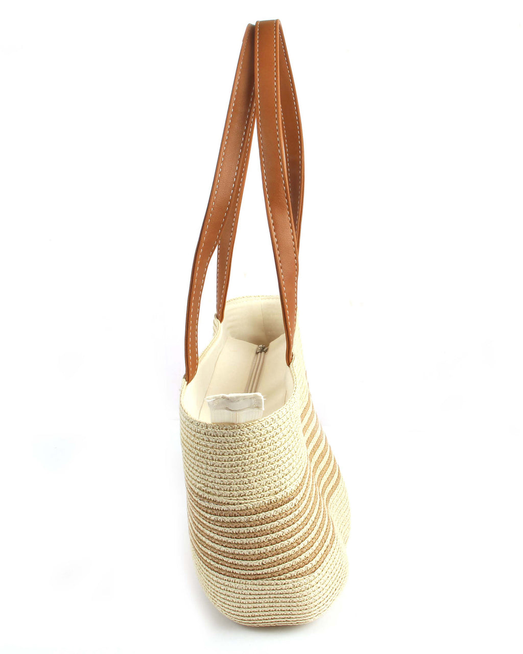 Lightweight Natural Wave-Pattern Straw Tote | Classic Light Beige