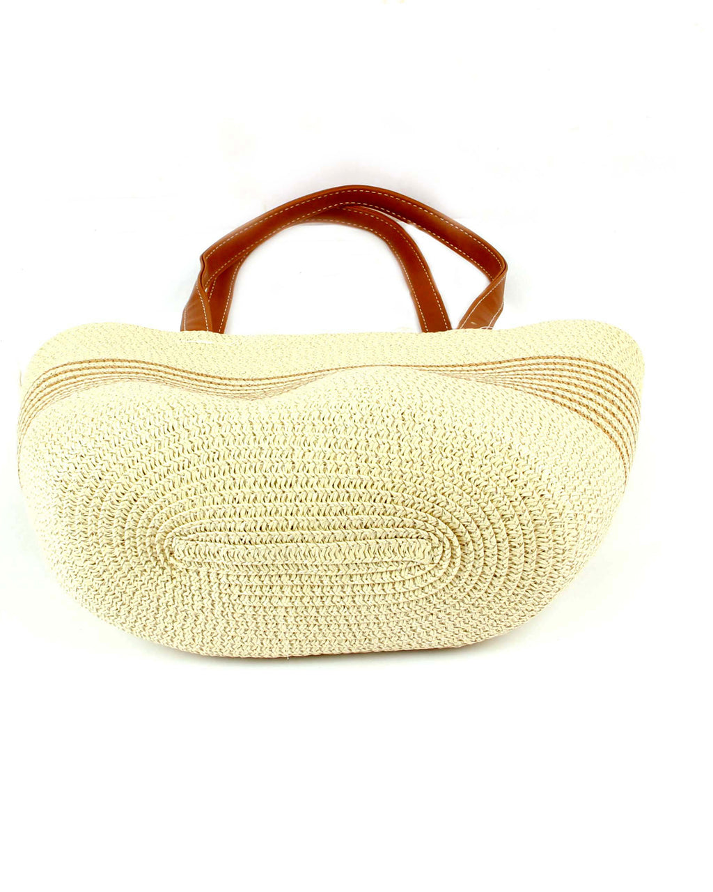 Lightweight Natural Wave-Pattern Straw Tote | Classic Light Beige