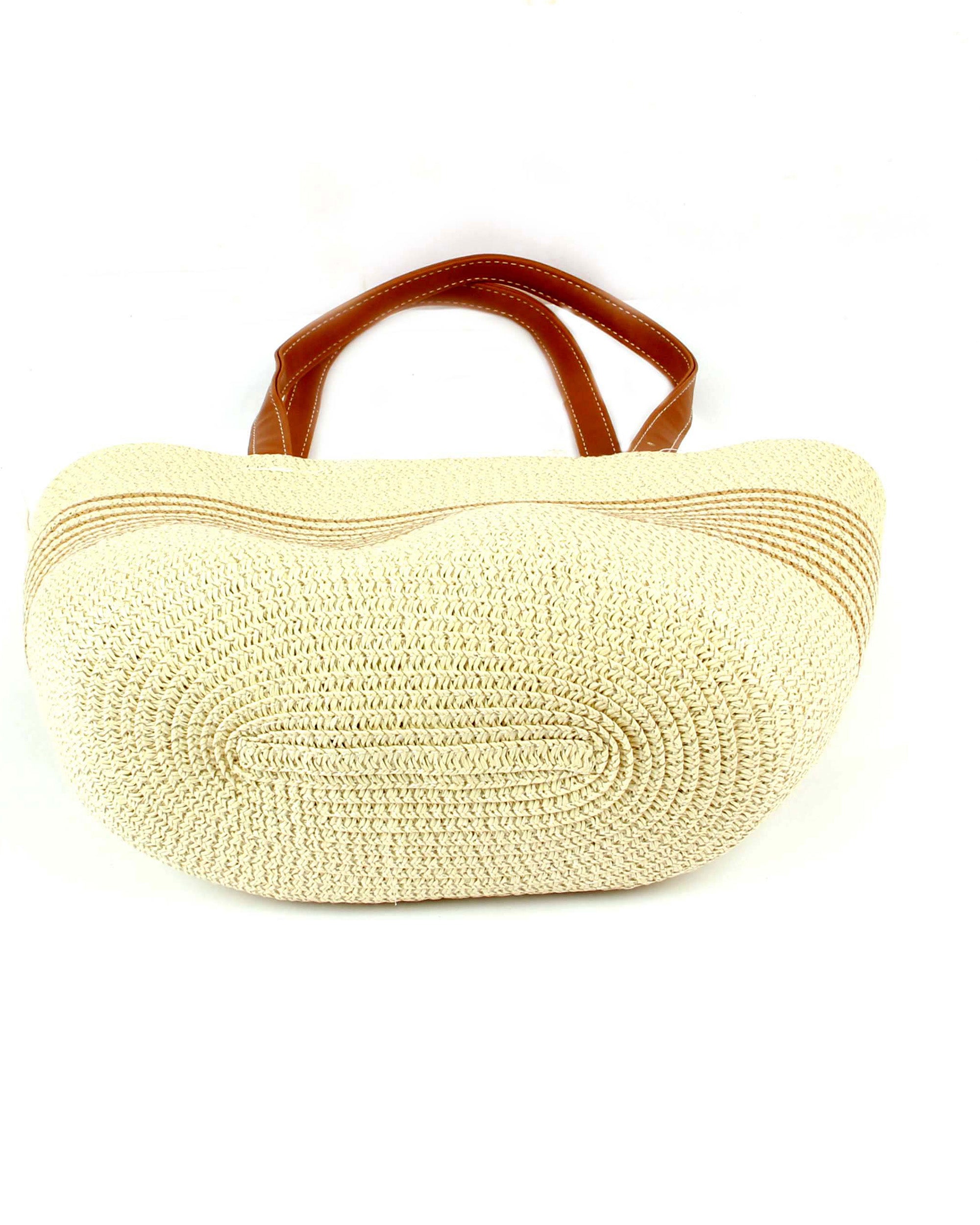 Lightweight Natural Wave-Pattern Straw Tote | Classic Light Beige