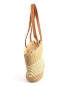 Lightweight Natural Wave-Pattern Straw Tote | Soft Light Brown