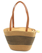 Lightweight Natural Wave-Pattern Straw Tote | Earthy Brown