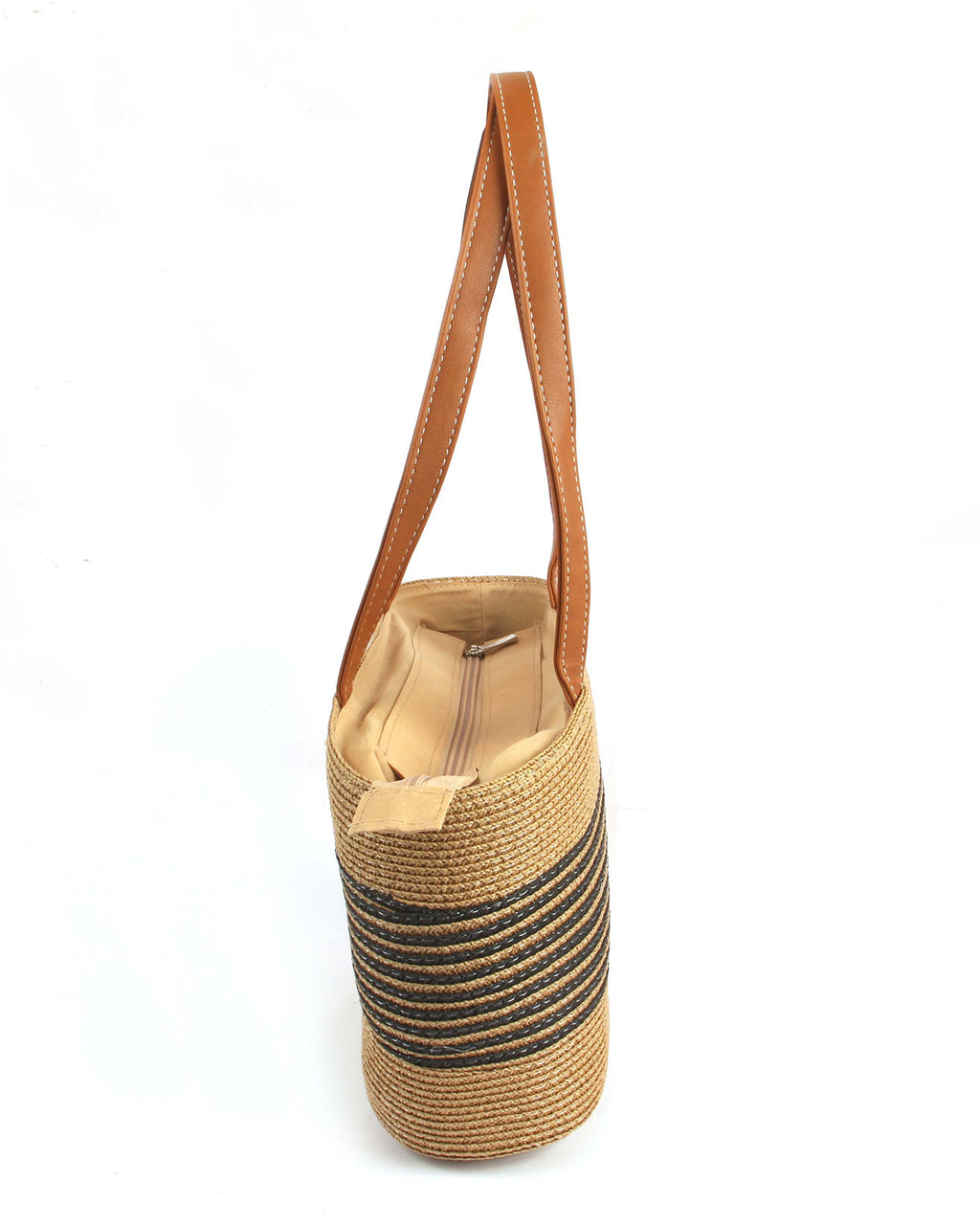 Lightweight Natural Wave-Pattern Straw Tote | Earthy Brown