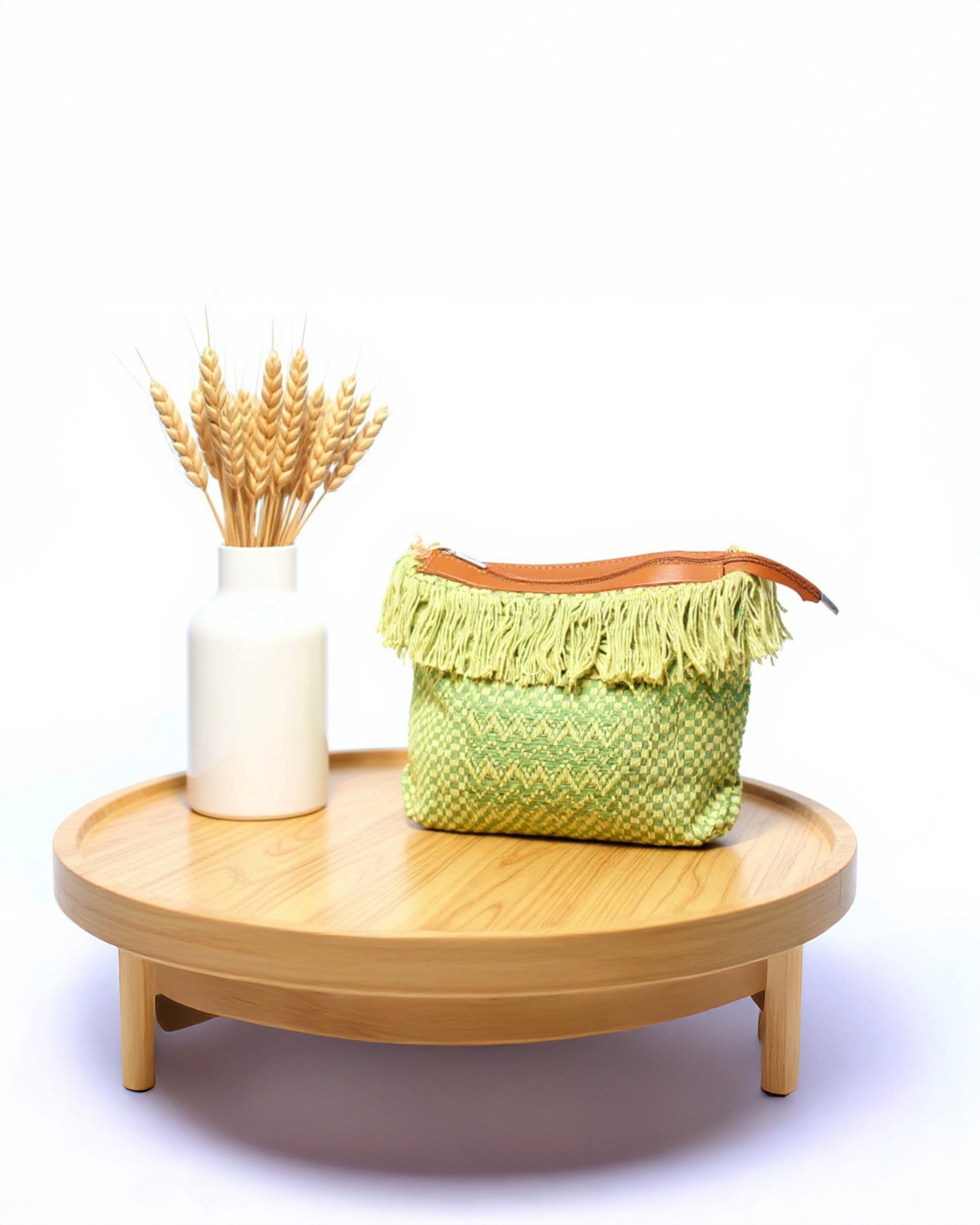 Woven Fringe Boho Bag |  Olive Green Strips