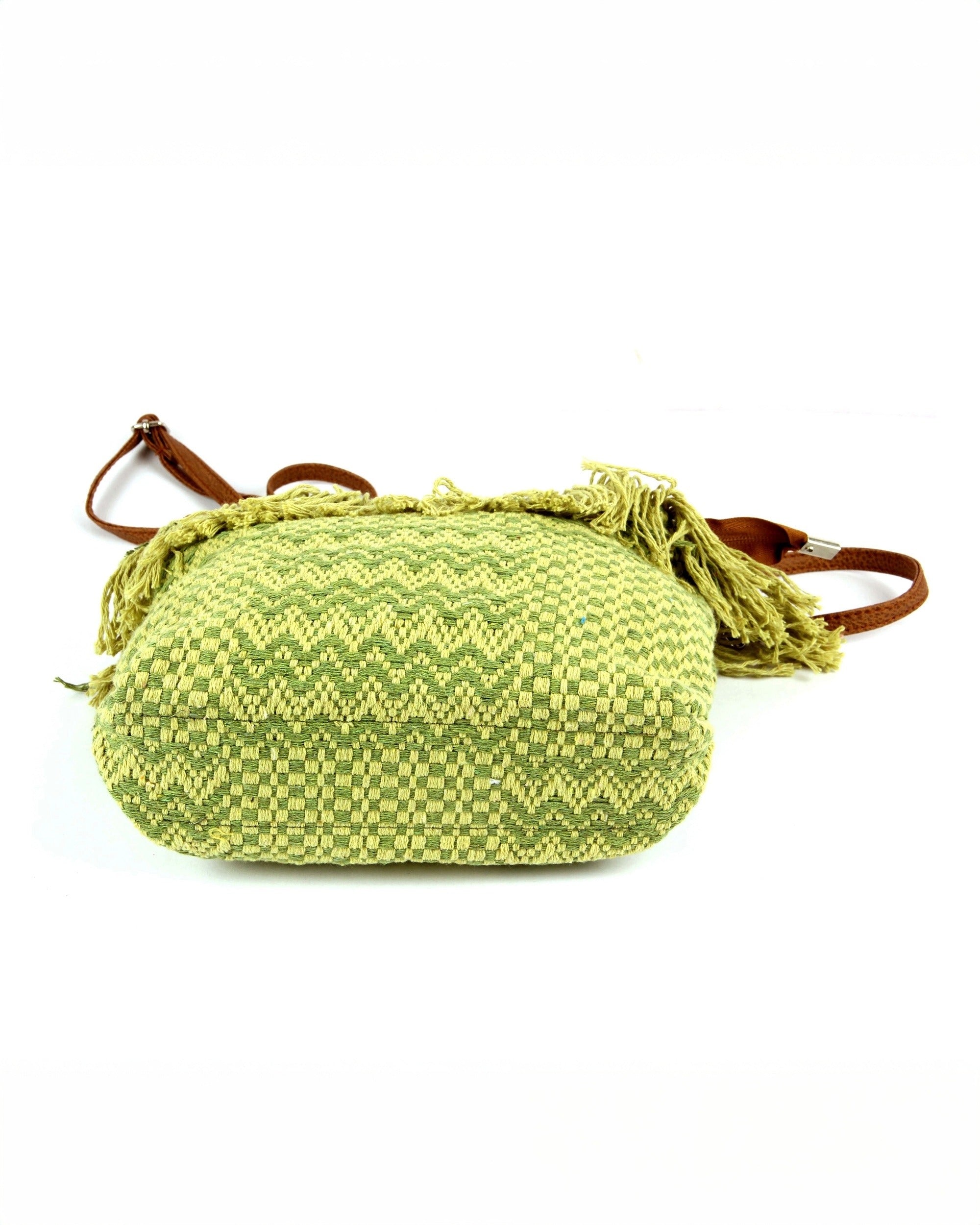 Woven Fringe Boho Bag |  Olive Green Strips