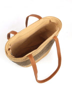 Lightweight Natural Wave-Pattern Straw Tote | Earthy Brown