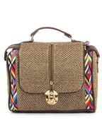 Nomad Luxe – Woven Tan Satchel with Gold Accents