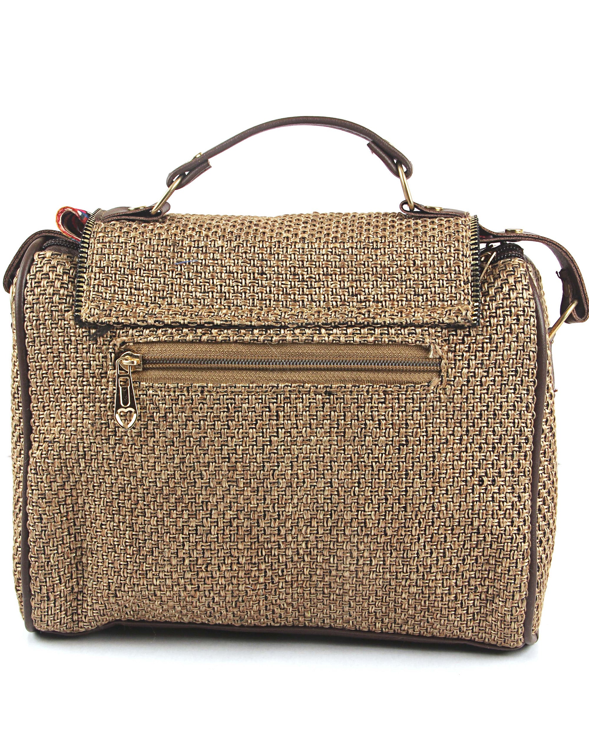 Nomad Luxe – Woven Tan Satchel with Gold Accents