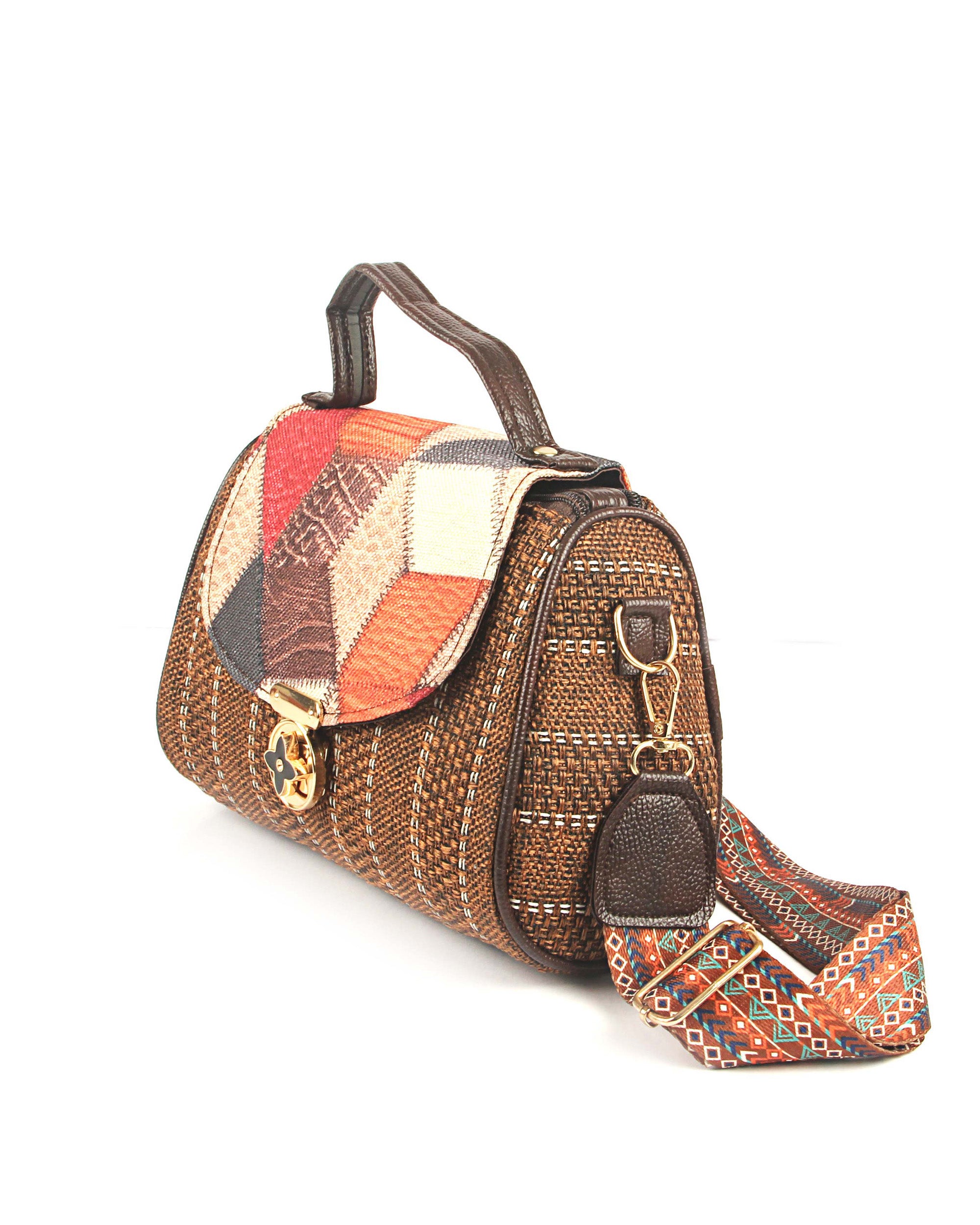 Patchwork Prism – Artisan Satchel with Geometric Flap