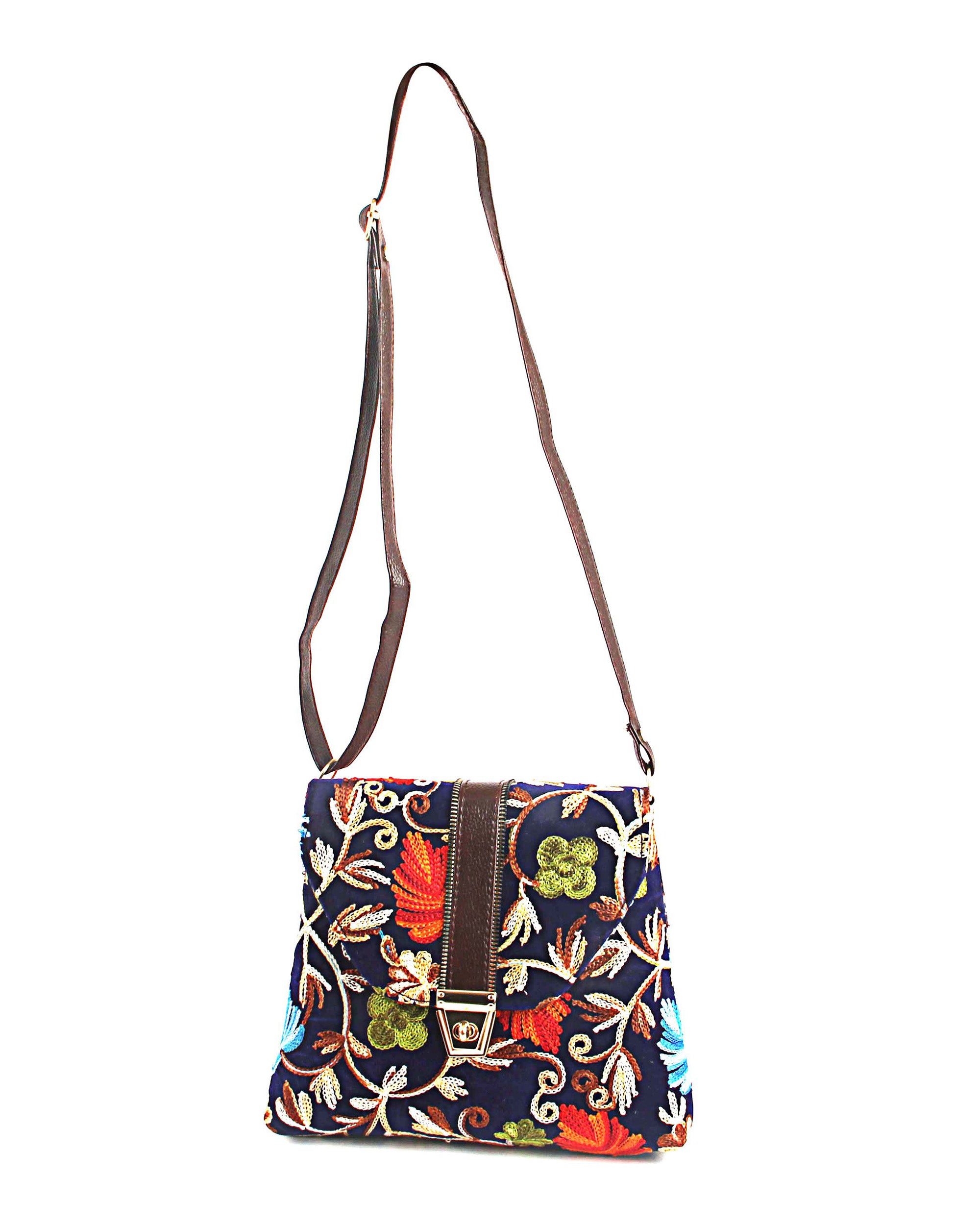 Floral Embroidered Sling – Midnight Blue Velvet