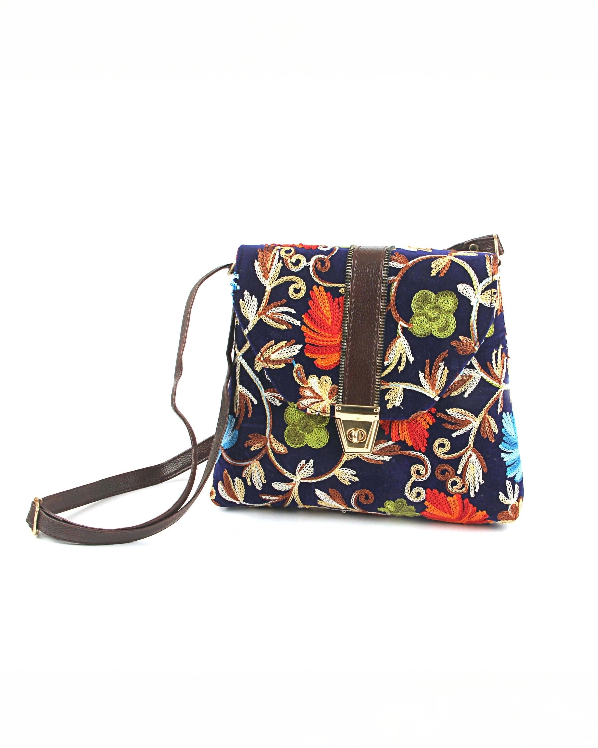 Floral Embroidered Sling – Midnight Blue Velvet