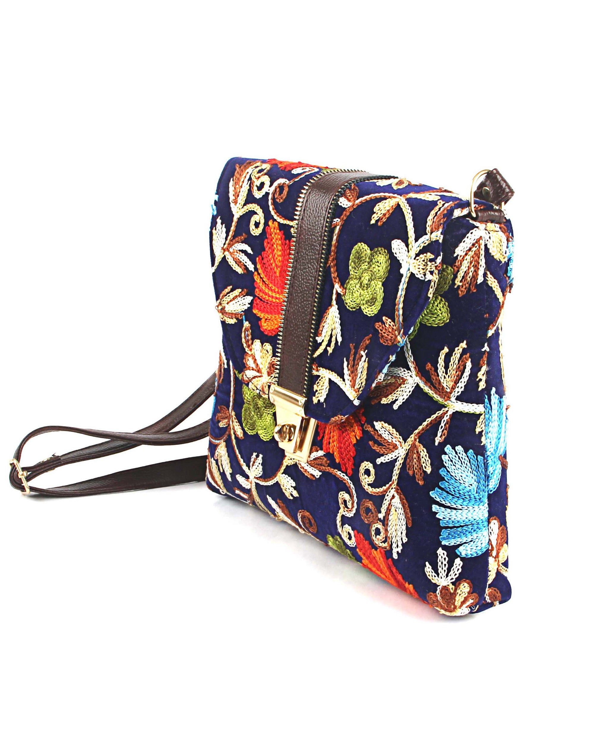 Floral Embroidered Sling – Midnight Blue Velvet