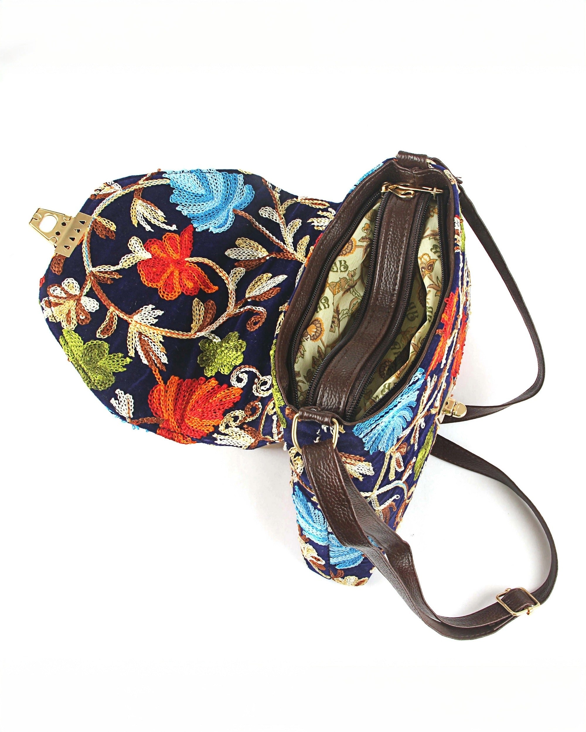 Floral Embroidered Sling – Midnight Blue Velvet