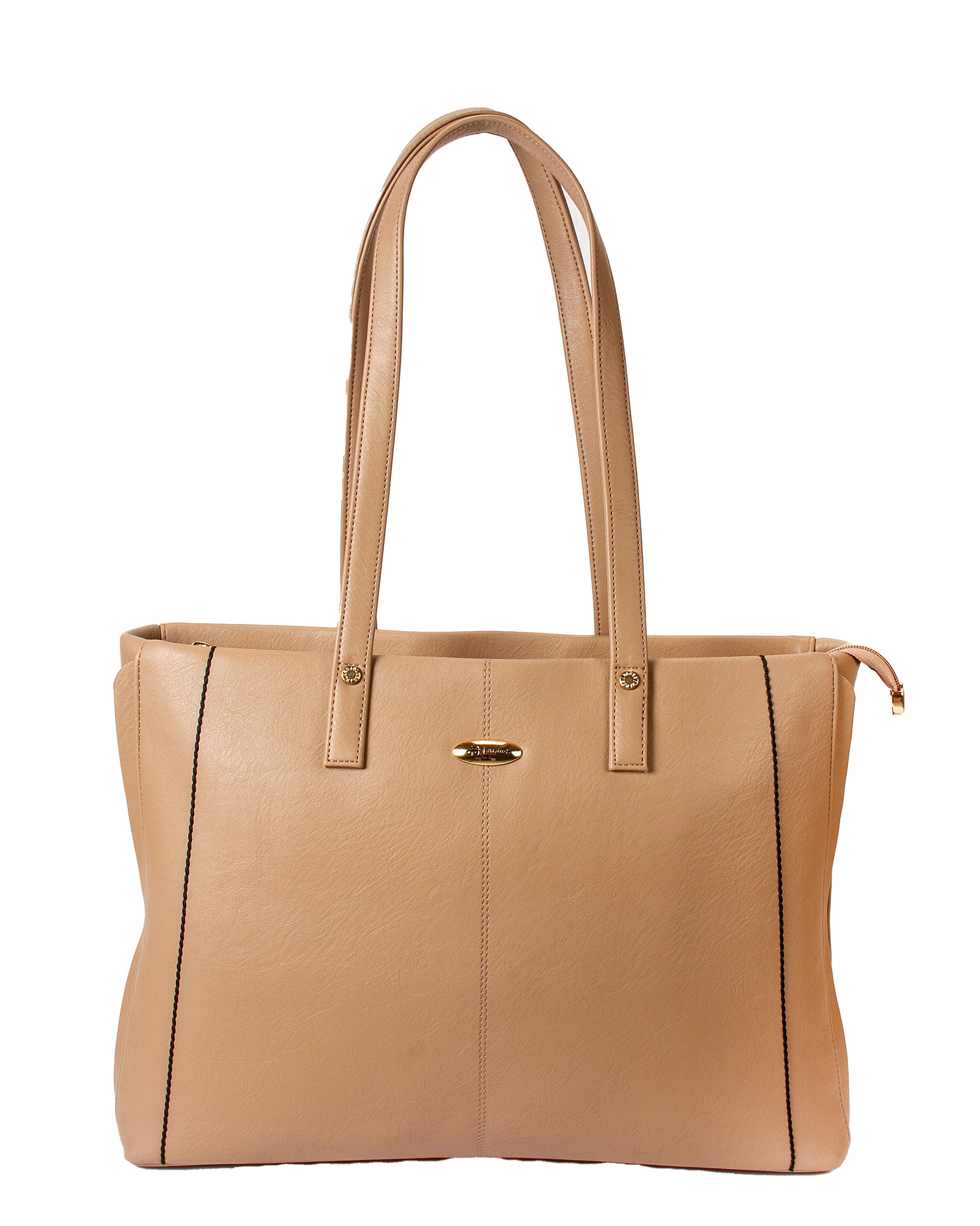 Classic Structured Tote - Smooth Faux Leather Finish | Elegant Beige