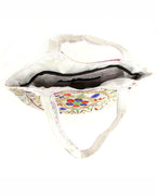 Floral Embroidered Crescent Tote - White