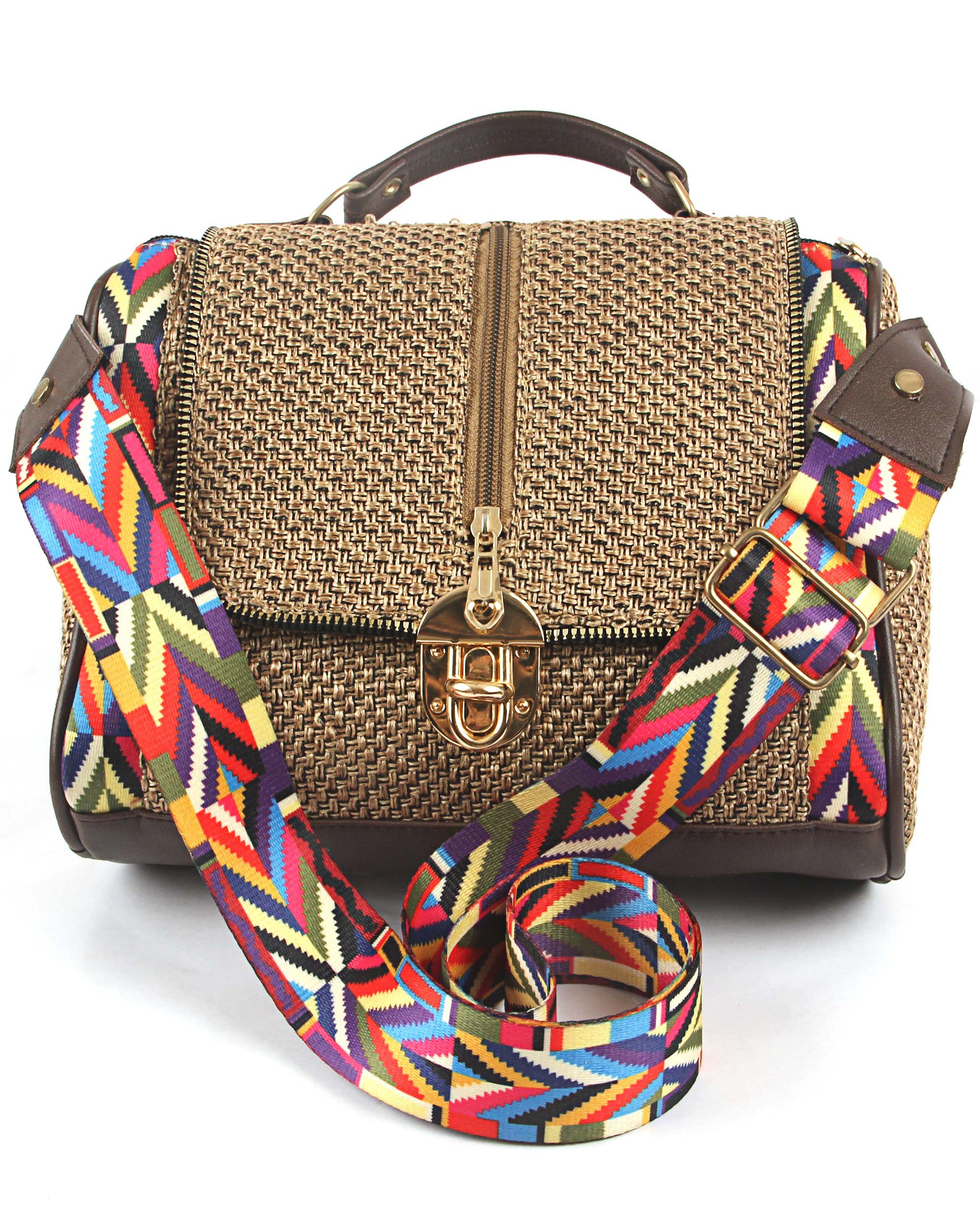 Nomad Luxe – Woven Tan Satchel with Gold Accents