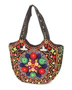 Floral Embroidered Crescent Tote - Multicolor