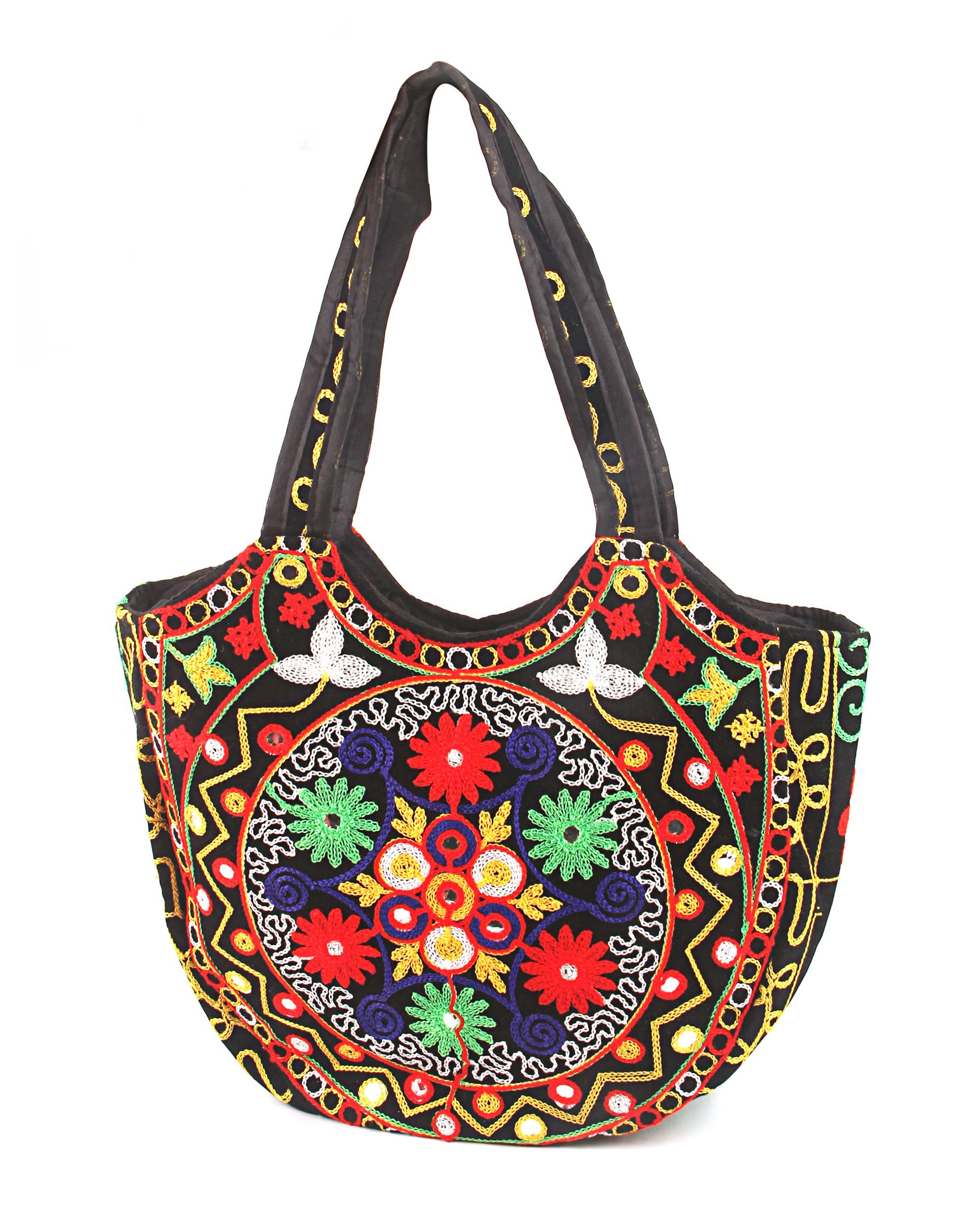 Floral Embroidered Crescent Tote - Multicolor