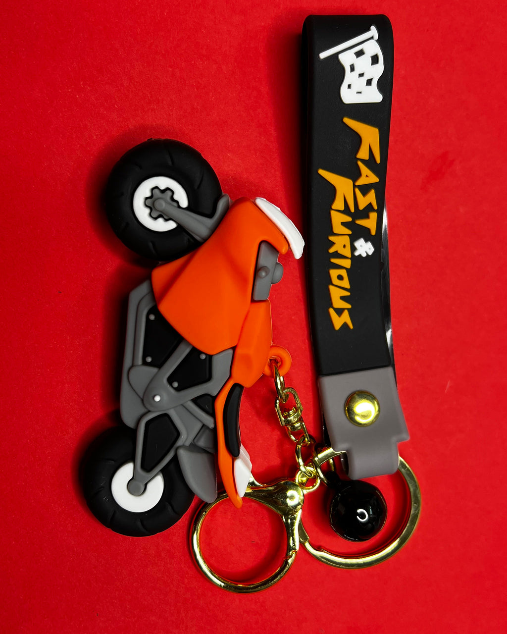 🏍️ Fast & Furious - Funky Orange Motorcycle Keychain