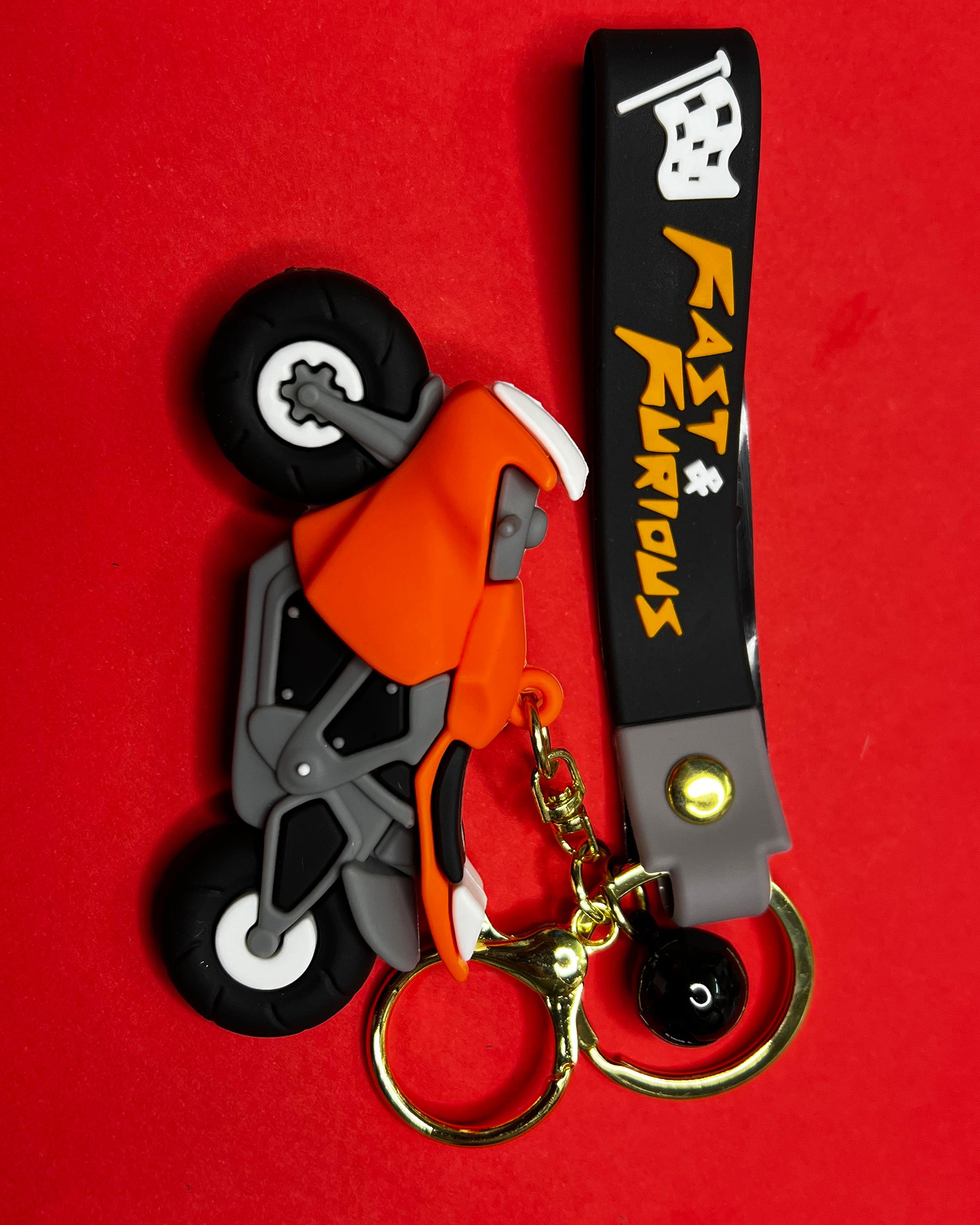 🏍️ Fast & Furious - Funky Orange Motorcycle Keychain